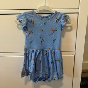 Kyte BABY Blue Parakeet Twirl Bodysuit Dress (6-12 Months)